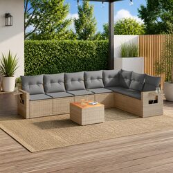 Beige Outdoor 8-Piece Sectional Sofa Set with Cushions