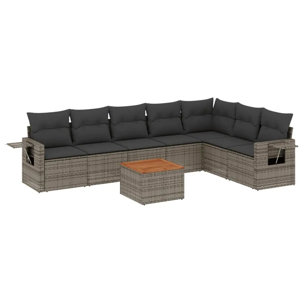 Outdoor Sectional Sofa Set 8 Piece Garden Furniture Grey Poly Rattan with