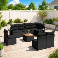 Premium 9 Piece Outdoor Sectional Sofa Set in Black Rattan