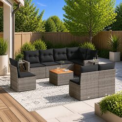 High-Quality 9 Piece Grey Modular Outdoor Sofa Set