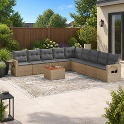 10-Piece Outdoor Sectional Sofa Set in Beige Rattan for Comfort