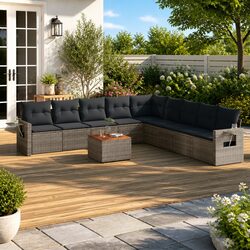 10-Piece Outdoor Sectional Sofa Set with Acacia Table