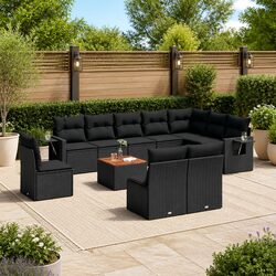 11-Piece Outdoor Sectional Sofa Set in Black Poly Rattan