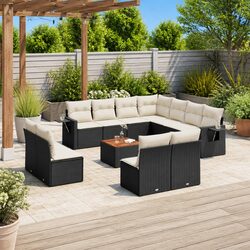 Modular 12-Piece Black Poly Rattan Outdoor Sofa Set