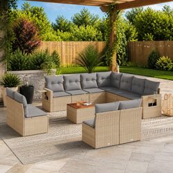 Beige 12-Piece Outdoor Sectional Sofa Set with Table