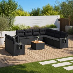 10 Piece Modular Black Rattan Outdoor Sectional Sofa Set