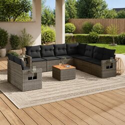 10-Piece Grey Outdoor Sectional Sofa Set with Cushions