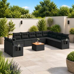 Durable Black Rattan Outdoor Sectional Sofa with Cushions