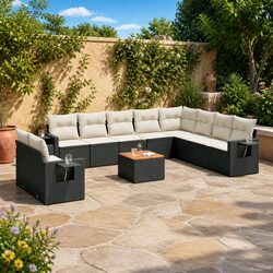 Premium 11 Piece Black Poly Rattan Garden Sofa Set