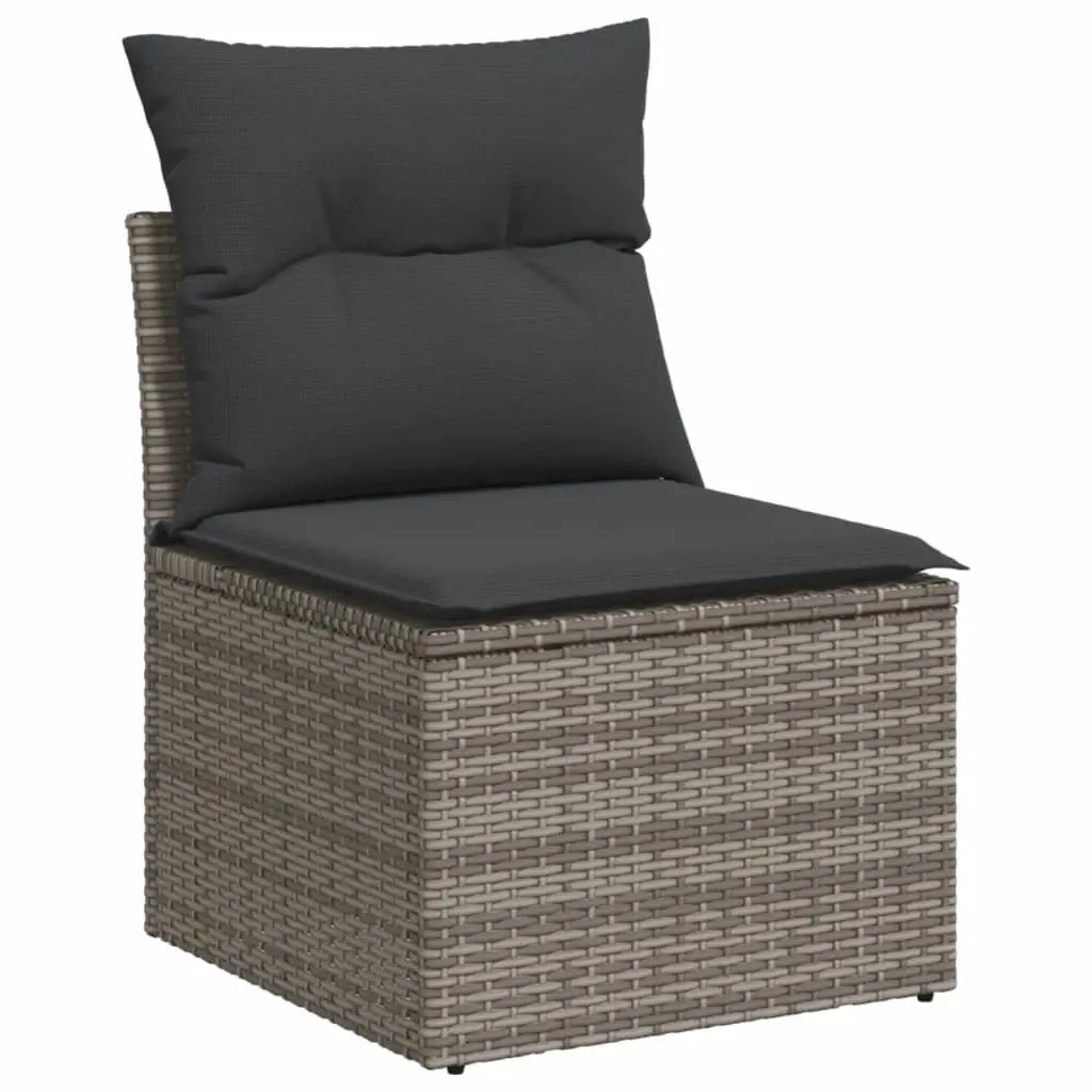 Outdoor Sectional Sofa Set PE Rattan 11 Piece Grey with Acacia Wood Table Top