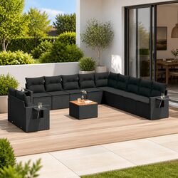 12-Piece Black Rattan Modular Outdoor Sectional Sofa Set