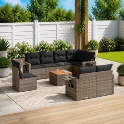Premium 9-Piece Grey Poly Rattan Outdoor Sectional Set