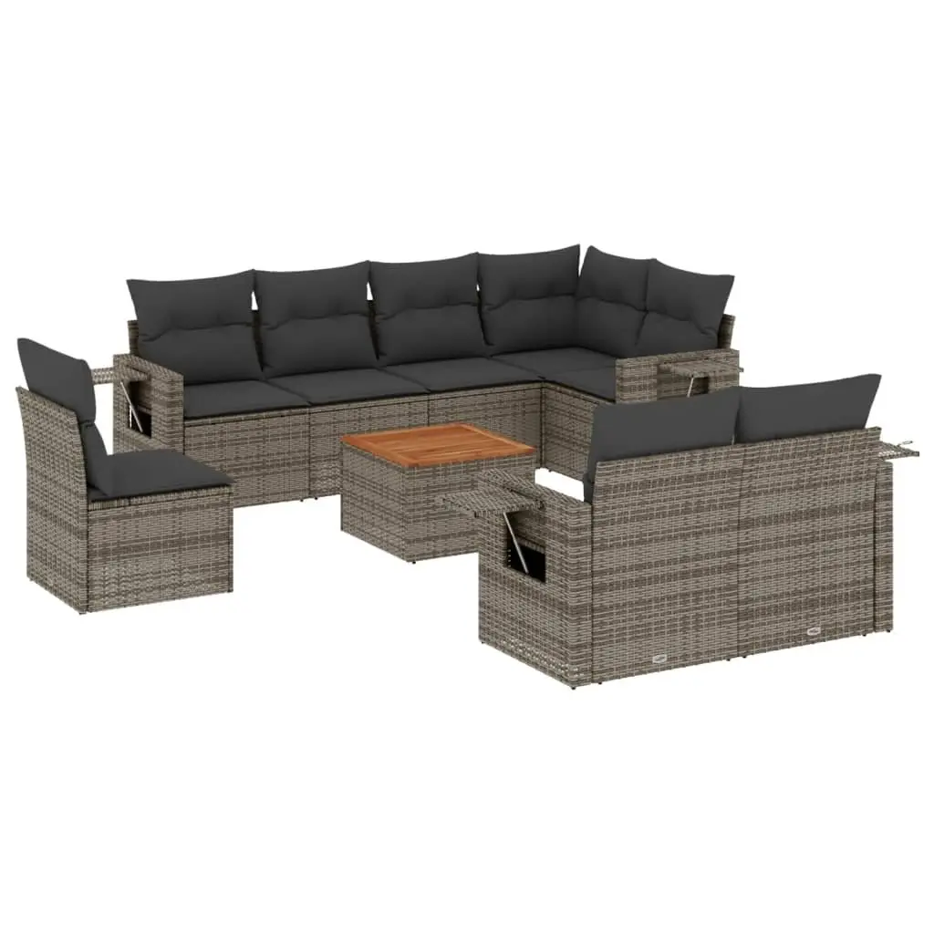 9-Piece Grey Poly Rattan Outdoor Sectional Set