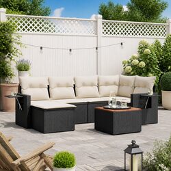 7-Piece Black Poly Rattan Outdoor Sectional Sofa Set