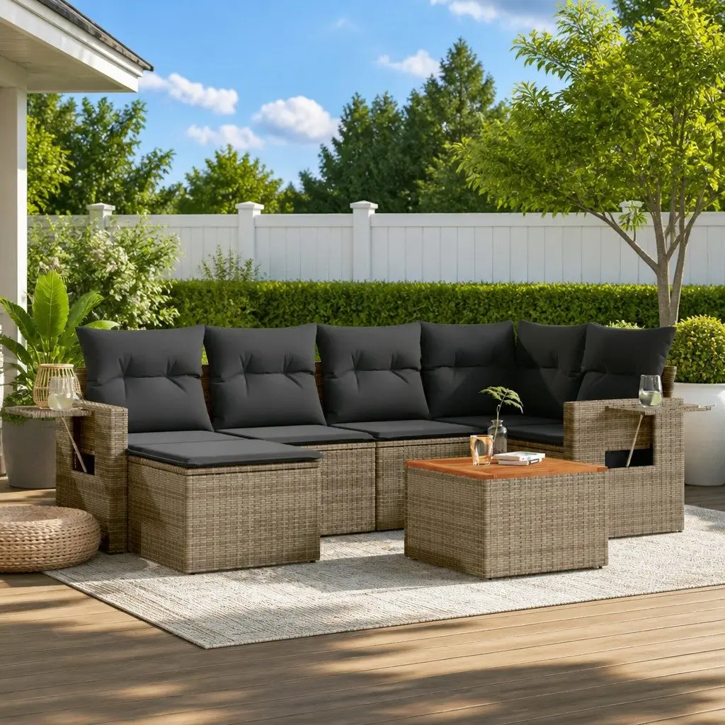 7-Piece Garden Sofa Set with Grey Cushions