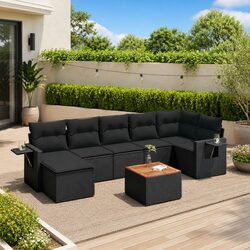 8 Piece Modular Garden Sofa Set in Black Poly Rattan