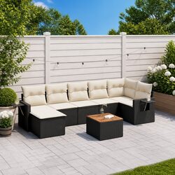 Black Poly Rattan 8-Piece Outdoor Sectional Sofa Set