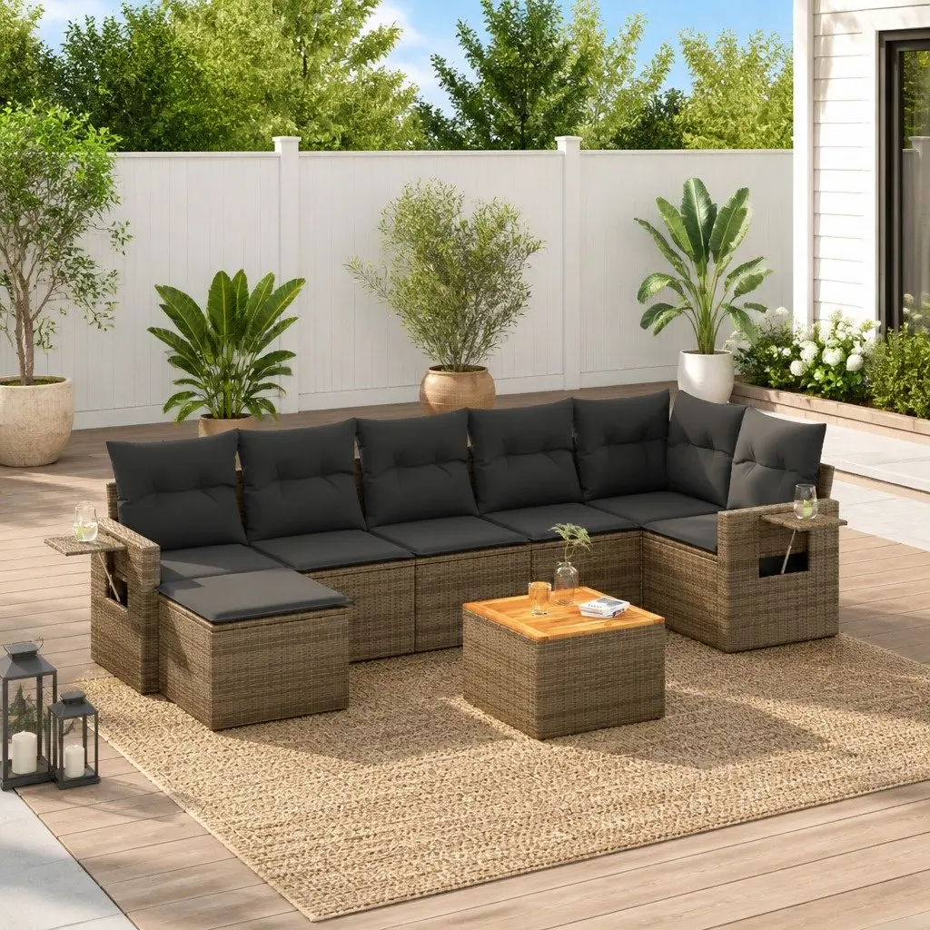 8 Piece Grey Poly Rattan Outdoor Sofa Set