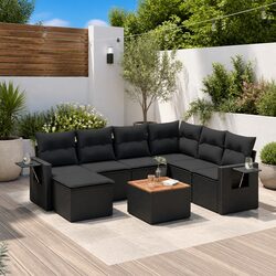 8-Piece Black Poly Rattan Outdoor Sectional Sofa Set