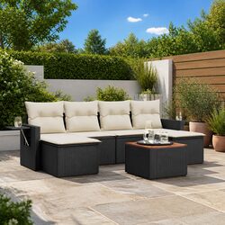 7-Piece Modular Black Rattan Outdoor Sofa Set
