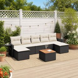 8-Piece Black Outdoor Sectional Sofa Set with Acacia Table