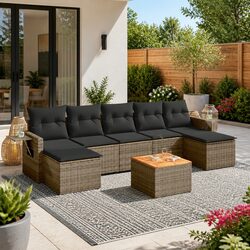 Premium 8-Piece Outdoor Sectional Sofa Set in Grey Rattan