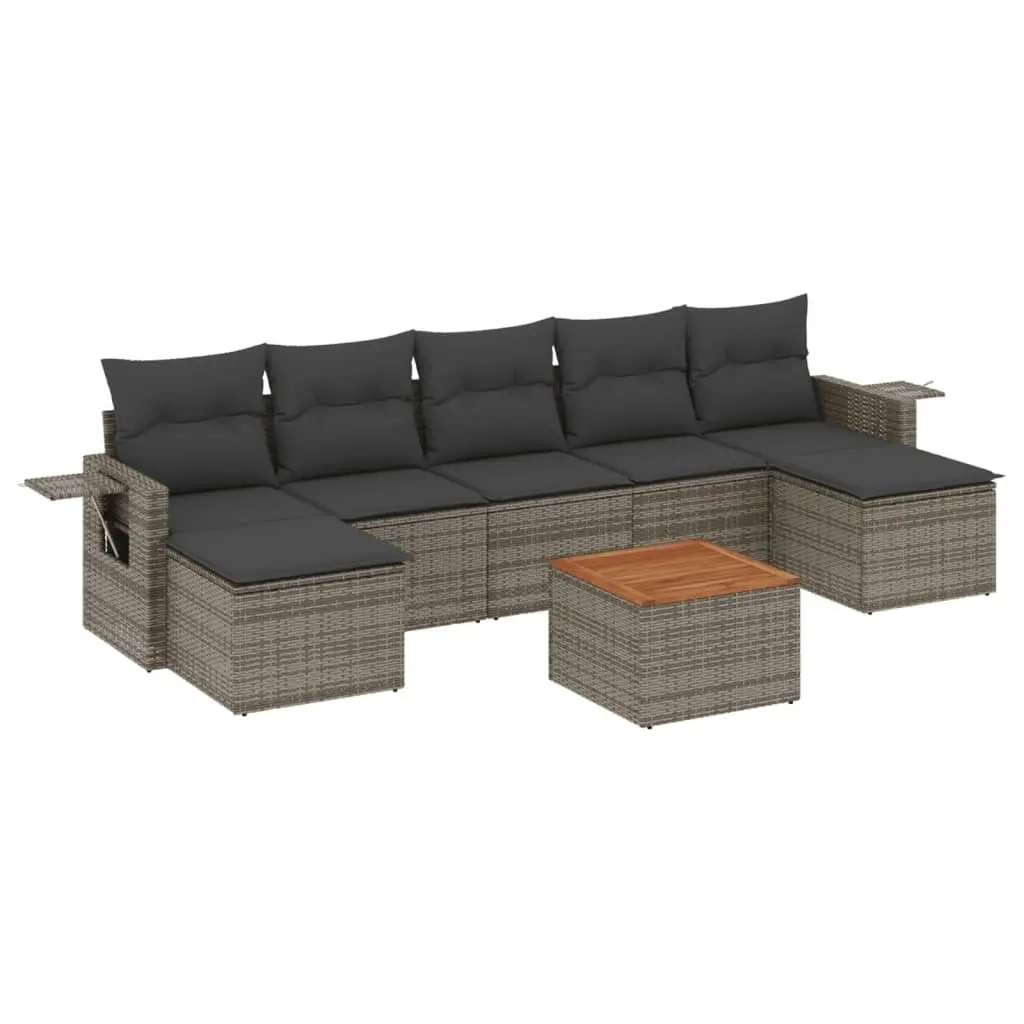 Outdoor Sofa Set PE Rattan 8 Piece Modular Garden Furniture Grey with Cushions