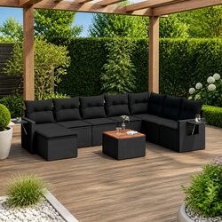 9-Piece Modular Outdoor Sofa Set in Black Rattan