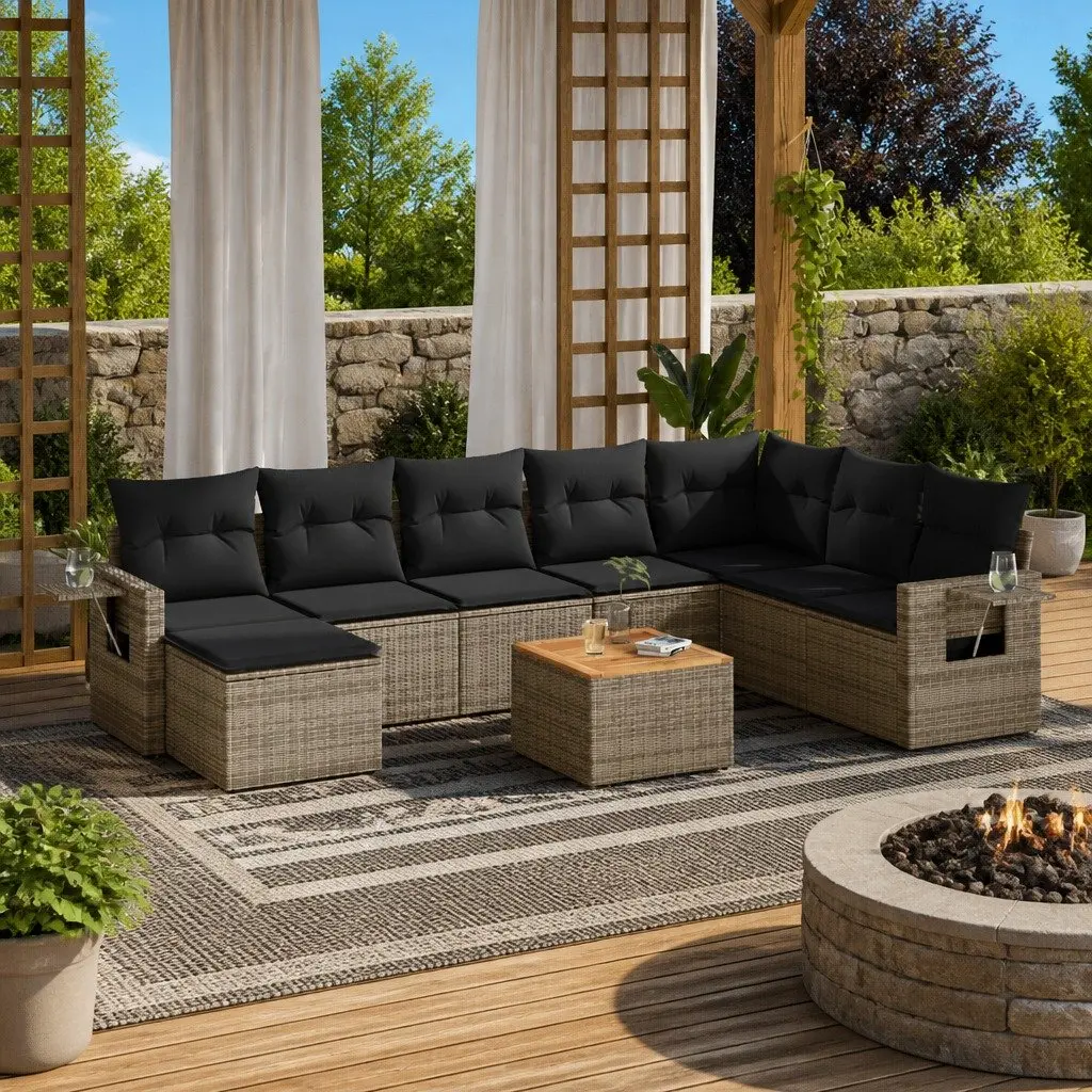 9 Piece Outdoor Sectional Sofa Set in Grey