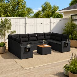 Modular 10 Piece Black Poly Rattan Outdoor Sofa Set