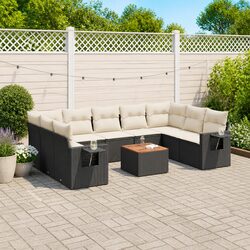 10-Piece Black Outdoor Sectional Sofa Set with Cushions