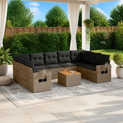 10-Piece Grey Poly Rattan Outdoor Sectional Sofa Set