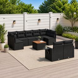 10-Piece Black Outdoor Sectional Sofa Set with Cushions