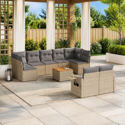 10-Piece Outdoor Sectional Sofa Set in Beige Poly Rattan