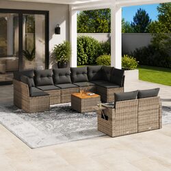 10-Piece Grey Poly Rattan Outdoor Sectional Sofa Set