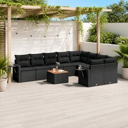 Black Poly Rattan Outdoor 10-Piece Sectional Sofa Set