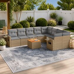 Beige Modular Outdoor Sofa Set - 10 Piece Garden Furniture