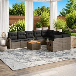 10-Piece Grey Poly Rattan Outdoor Sectional Sofa Set