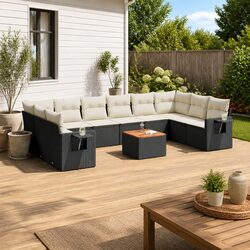 Quality Outdoor Sectional Sofa Set 11 Piece Black Rattan