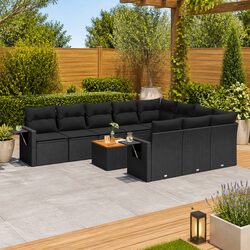 Premium 11 Piece Black Poly Rattan Outdoor Sectional Set