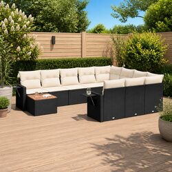 11 Piece Black Poly Rattan Outdoor Sectional Sofa Set