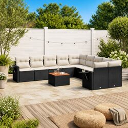 11 Piece Black Poly Rattan Outdoor Sectional Sofa Set