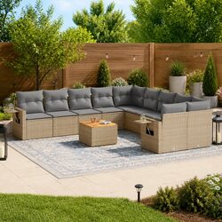 Beige Rattan Outdoor Sectional Sofa Set 11 Pieces