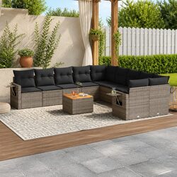 11-Piece Outdoor Sectional Sofa Set in Grey Poly Rattan