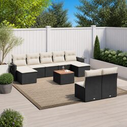 10-Piece Black Poly Rattan Outdoor Sectional Sofa Set