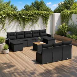 Premium 11-Piece Black Poly Rattan Outdoor Sectional Sofa