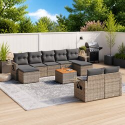 10-Piece Grey Poly Rattan Outdoor Sectional Sofa Set