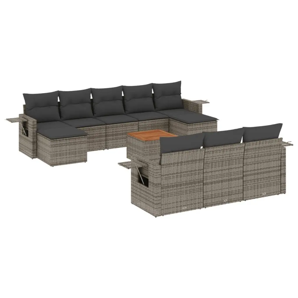 Outdoor Sectional Sofa Set PE Rattan Acacia Wood Grey 11 Piece