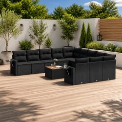 Black Poly Rattan 12-Piece Outdoor Sectional Sofa Set