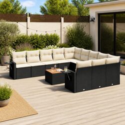 Durable 12-Piece Black PE Rattan Sectional Sofa Set